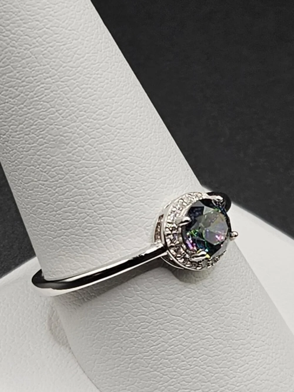 925 Sterling Silver Mystic CZ Moissanite Halo Ring Sz 10
